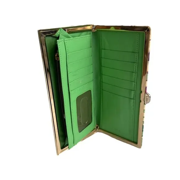 Abstract Leather Clutch Pink Green Statement  Wallet Large Evening Bag Lodis - Picture 6 of 15